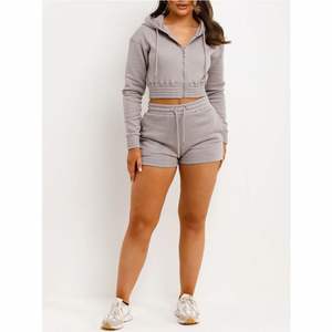 Ensemble sweat à capuche et short pour femme, décontracté, extérieur, fermeture éclair, col montant, ensemble deux pièces - Product Image 4