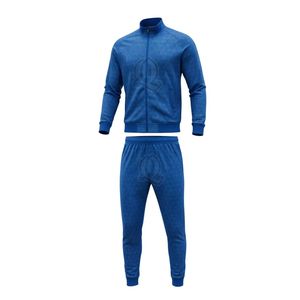 Survêtement d'entraînement de football bleu texturé en gros, motif géométrique, veste et pantalon en polyester pour hommes, vêtements d'entraînement - Product Image 2