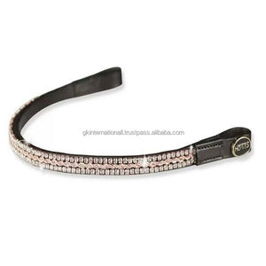 Cristales de oro rosa de lujo, cadena de diamantes brillantes, banda de cejas de caballo de cuero negro Premium en mazorca completa sobre tamaños - Product Image 2