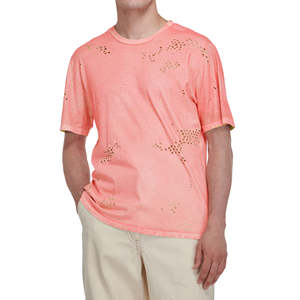 Camiseta de Lona Holgada con Efecto Desgastado para Hombre |   Camiseta 100% Algodón, Duradera, con Estampado en Relieve, Diseño de Lazos, Alta Calidad, Estilo Vintage - Product Image 1