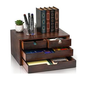 Bamboo Desk Organizer, 100% Natural Bamboo Desktop Drawer Organizer, Dark Brown Tabletop <b>Storage</b> Cabinet Organization <b>Box</b> - Product Image 1