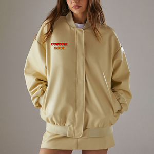 2025 New Arrived PU Leather Baseball varsity Jacket for women's oversized drop shoulder Custom Embriordery logo <b>ladies</b> Jacket - Product Image 6