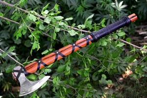 Wholesale Customized Premium Quality OEM ODM Service Handmade Carbon Steel <b>Axe</b> Damascus Steel Hatchet Ash Wood Leather <b>Handle</b> - Product Image 2