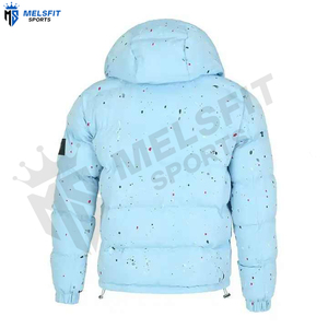 <b>Men's</b> Custom Front Letter Hooded Puffer Jacket Waterproof Breathable Stand Collar Custom Logo OEM Design Polyester - Product Image 2