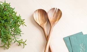 Serveurs à salade jetables écologiques en bois sculpté artisanal |   Ustensiles de service pour mariage |   Décoration d'intérieur classique Cadeaux uniques - Product Image 3