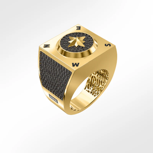 แหวนเพชรโมอิสชุบทองแท้10K พร้อมแหวนเพชรสีขาวและดำสำหรับผู้ชายเครื่องประดับแฟชั่น - Product Image 1