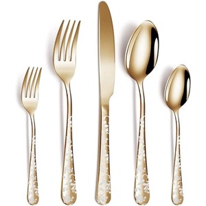 Ensemble de 5 couverts en acier inoxydable utilisés dans les ustensiles de cuisine Tabletop Cafe Home Couverts plaqués or Poignée design de luxe - Product Image 1
