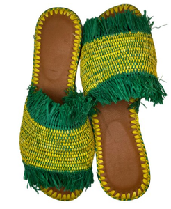 Zapatos marroquíes hechos a mano en verde y amarillo - Product Image 1