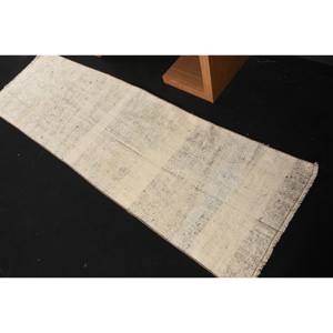 Tapis moderne en laine beige 2,3x7,7 pieds Tapis de salon turc à tissage plat et motif patchwork pour la décoration des adolescents - Product Image 4