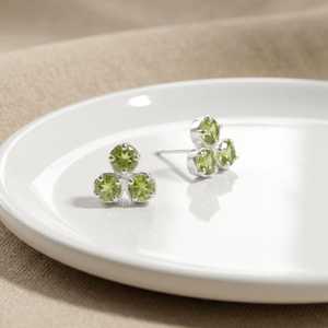Diwali Special Green <b>Peridot</b> Triple Dot Round Post Stud <b>Earrings</b> 925 Sterling Silver Festive Season Style Fine Jewelry Gift - Product Image 2