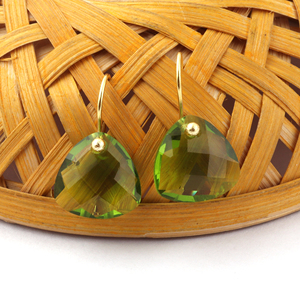 <b>Small</b> Gemstone <b>Dangle</b> Drops Checker Cut Peridot Quartz Trillion Shape Long Ear Hook <b>Earring</b> 18k Gold Plated Fancy Wear <b>Earrings</b> - Product Image 5