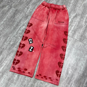 Pantalon de jogging en molleton de toile délavée style streetwear personnalisé 2026 pour homme – Coupe ample, jambe droite, effet délavé à l'acide - Product Image 1