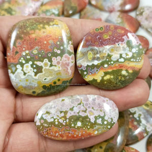 Cabujón de jaspe oceánico natural único, suelta para la fabricación de joyas piedra preciosa, piedra preciosa pulida suave con forma mixta, lote al por mayor - Product Image 1
