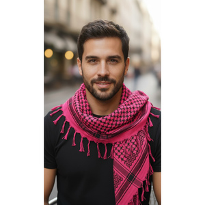 Écharpe châle Keffiyeh en coton noir fuchsia, doux et tissé, 90 x 90 cm, style ethnique, motif uni, pour l'été et l'hiver, personnalisable avec logo - Product Image 4