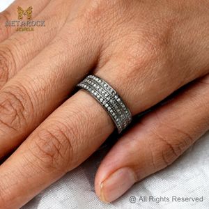 Rose Cut Natural Diamond Three Line Oxidized 925 Silver Full Eternity Band Anillo de pila hecho a mano Joyería fina al por mayor - Product Image 6