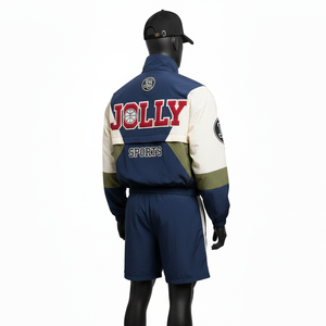 Ensemble de shorts coupe-vent en polyester de qualité supérieure, design à panneaux bicolores, logo personnalisé par transfert thermique, ensemble de shorts coupe-vent pour hommes - Product Image 5