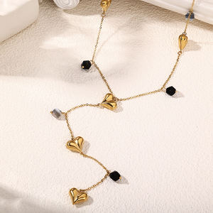 流行不锈钢实心心形长吊坠项链女式毛线链不褪色不过敏饰品批发时尚 - Product Image 3