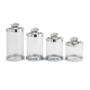 Boîtes en verre transparent à bordure en métal plaqué or martelé avec couvercles en marbre support de couleur or décor de cuisine boîtes de luxe - Product Image 2