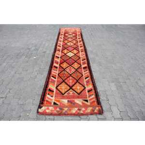 Turkish 2.8x13.6 ft Rug, Vintage <b>Runner</b> Rug, <b>Red</b> Moroccan Rug - Product Image 1