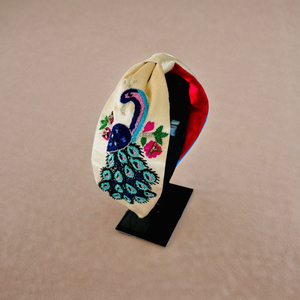 Hot Selling Peacock Embroidery <b>Fabric</b> Hairband Luxury Premium Beaded <b>Headband</b> for Women and Girls Festive Wear Fashion Styling - Product Image 1
