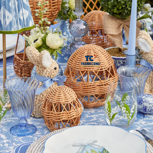 Décoration d'oeufs en rotin à bas prix pour les vacances de Pâques Oeuf tissé en rotin avec nœuds de selle verts - Product Image 6