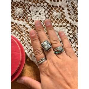Navajo Handmade White Buffalo & Sterling Silver <b>Statement</b> <b>Ring</b> Size 8.75 Boho Hip Hop Style for Everyday Wear Natural Gemstone - Product Image 2