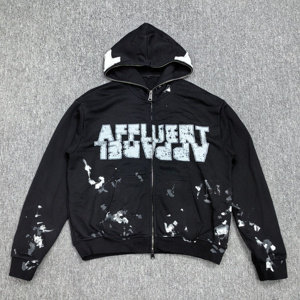 Sweat-shirt décontracté pour homme sur mesure par le fabricant, de haute qualité, 100% coton, imprimé à l'écran en soie dessiné à la main, sweat-shirt surdimensionné à fermeture éclair intégrale - Product Image 1