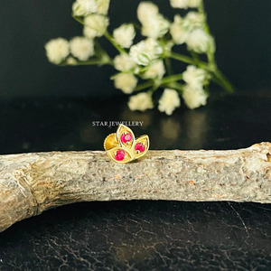 Pendientes de Oro Sólido de 14K con Rubí Natural en Forma de Flor de Loto, Regalo Cristiano, Joyería Fina de Lujo para Mujer - Product Image 4