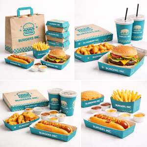 Contenitore per Asporto, Scatola per Cibo da Asporto, Confezione Monouso all'Ingrosso, Scatola per Alimenti in Carta Personalizzata con Logo per Ristoranti - Product Image 1