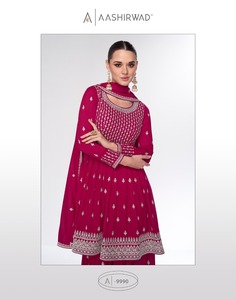 Dernier Designer Fab Zone Georgette Fil de Soie Broderie Travail Palazzo Costume Haute Qualité Lourd Ethnique Indien Robe Festive - Product Image 4