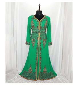 ชุดเดรสผ้าฮิญาบผ้าคอตตอนกันแดดสีเทอร์ควอยซ์แบบชาวโมร็อกโกชุดเดรสมุสลิมแบบดั้งเดิม - Product Image 1