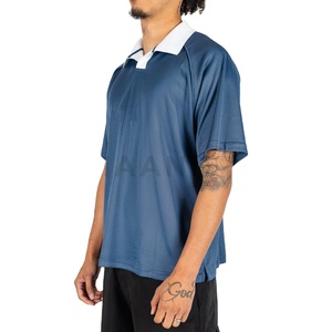 Camiseta Oversize de Jersey Azul Marino para Hombre, Estilo Boxy, Streetwear, Poliéster, Cuello en Contraste, Logotipo Personalizado, Marca MAANIFY, ¡Venta Caliente! - Product Image 1