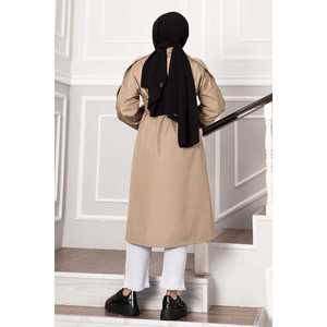 Manteau long en cuir de vison automne/hiver avec épaulettes, fermeture boutonnée, imperméable, rembourré coton-laine, style décontracté, tricoté - Product Image 5