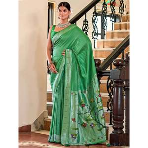 Sari Paithani Meenakari de Tejido Verde Tentador para Bodas - Product Image 3