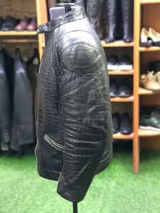 Blouson aviateur unisexe en cuir véritable de qualité supérieure, style moto d'hiver, col montant, motif serpent gaufré, teint, service OEM, imperméable - Product Image 5