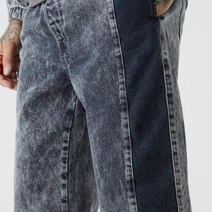 Pantalones vaqueros con patrón de Jacquard personalizado relajado azul claro con estilo para hombre, pantalones vaqueros de tela rígida de calle alta de calidad superior - Product Image 5