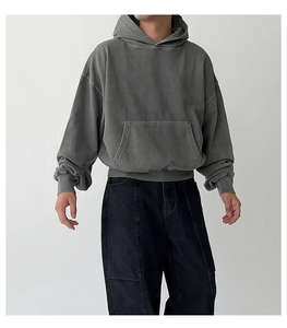 Pull à capuche court de coupe régulière pour hommes surdimensionnés et lourds avec logo de broderie personnalisé 100% coton automne écologique - Product Image 5