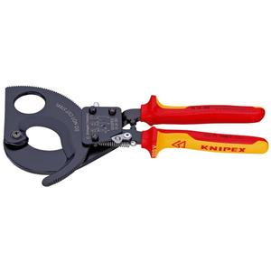 Cisaille à câbles Knipex noire laquée (action à cliquet) avec poignées testées VDE et poignées multi-composants, ciseaux et cisailles - Product Image 1
