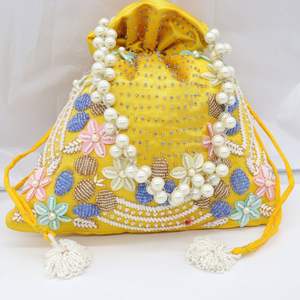 Beautiful Colorful Embroidery Design on Potli Bags <b>Embellished</b> with Crystal Glass Beads Pearls Work for Party Wear& Wedding 2025 - Product Image 1