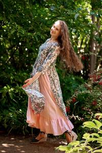 Vestido Kamalani Estampado a Mano, Estilo Bohemio, Floral, Blanco, Verde, Rosa, Algodón Puro, Ropa Casual - Product Image 2