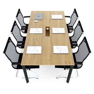 Ministerial <b>Table</b> 200x100cm Made of Melamine-Coated Plywood with Oval Iron Legs Adjustable <b>Office</b> Furniture-HBOV046 - Product Image 3