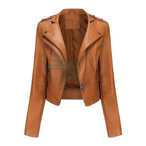 Veste moto en cuir tanné tendance pour femme, coupe slim, hiver, imperméable, respirante, séchage rapide, coton, design court - Product Image 1