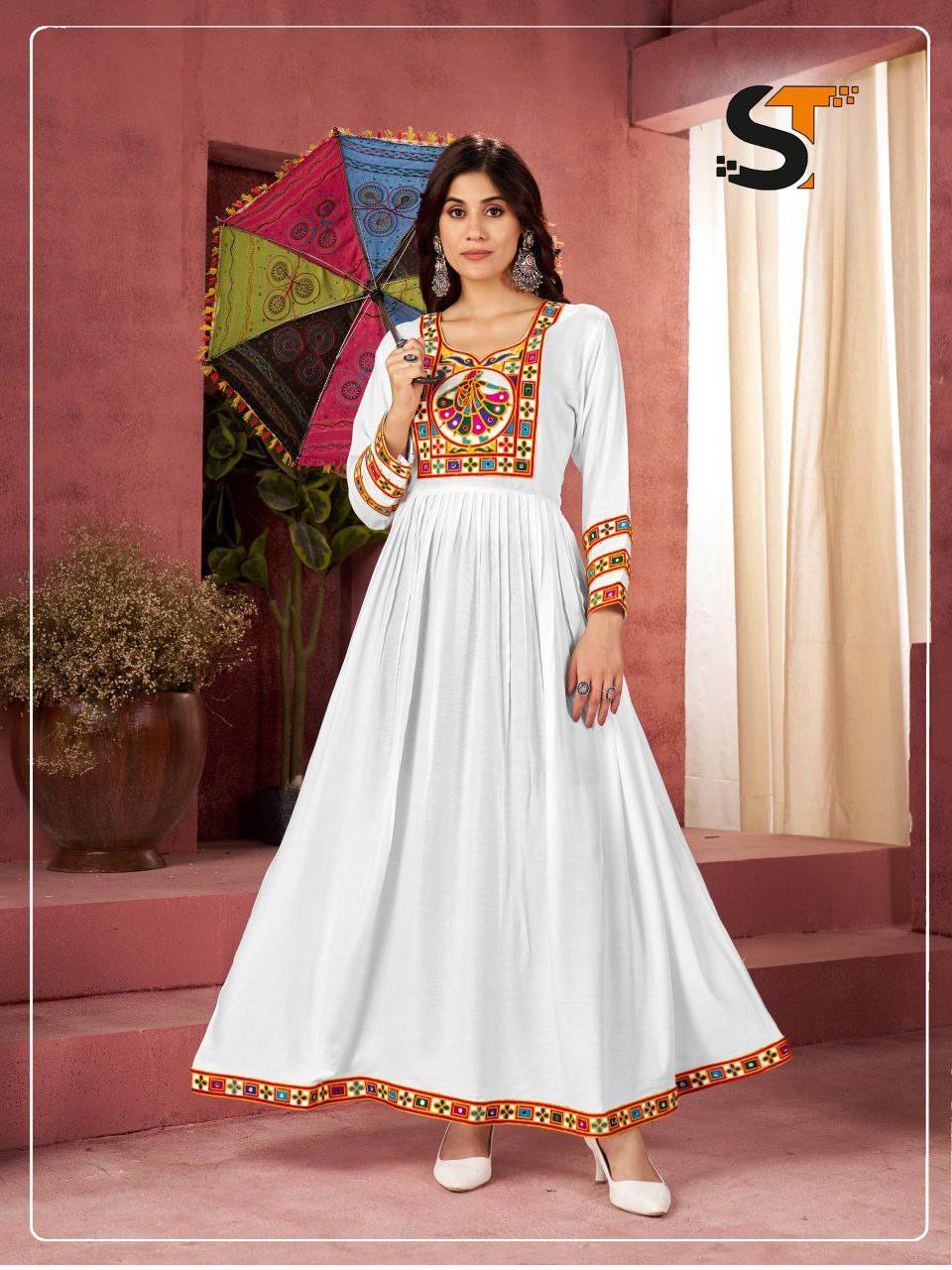 Ghumar Long Frill Gown Front& Back Both Side Embroidery