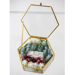 Boîtes de présentation en verre et en laiton pour décorations de mariage, Noël, objets décoratifs, boîte en verre classique, forme hexagonale, pour bagues et boucles d'oreilles - Product Image 1