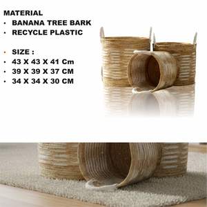 Juego de 3 Cestas Blancas con Motivo de Árbol de Plátano, Hechas a Mano con Fibra de Corteza - Product Image 2