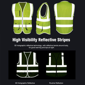 Chaleco de seguridad reflectante de alta visibilidad para construcción, ropa de trabajo con múltiples bolsillos, día y noche - Product Image 3