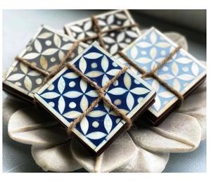Bone Inlay <b>Coaster</b> Set of 4 Custom <b>Wood</b> <b>Coaster</b> Set With 0handmade Bone and Brass Inlay Made in India - Product Image 6