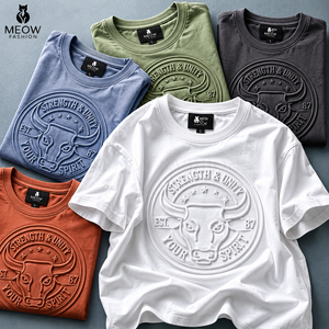 เสื้อยืดคอกลมโอเวอร์ไซส์ลายการ์ตูนพิมพ์นูน ผ้าคอตตอนเทอร์รี่คุณภาพพรีเมียม 100% สำหรับผู้ชาย พิมพ์โลโก้ด้านหน้าตามสั่ง เสื้อยืดแบบยูนิเซ็กส์ - Product Image 6