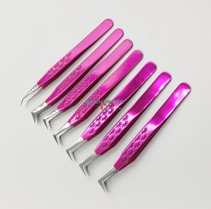 Pince à épiler d'extension de cils peinte en rose de haute qualité embouts de fibres colorées pour marque privée de sport doux - Product Image 1