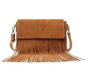 Venta al por mayor de cuero marrón flecos monedero grande bandolera borla bolso de hombro plata tachuelas pequeño hombro occidental monedero OEM - Product Image 2